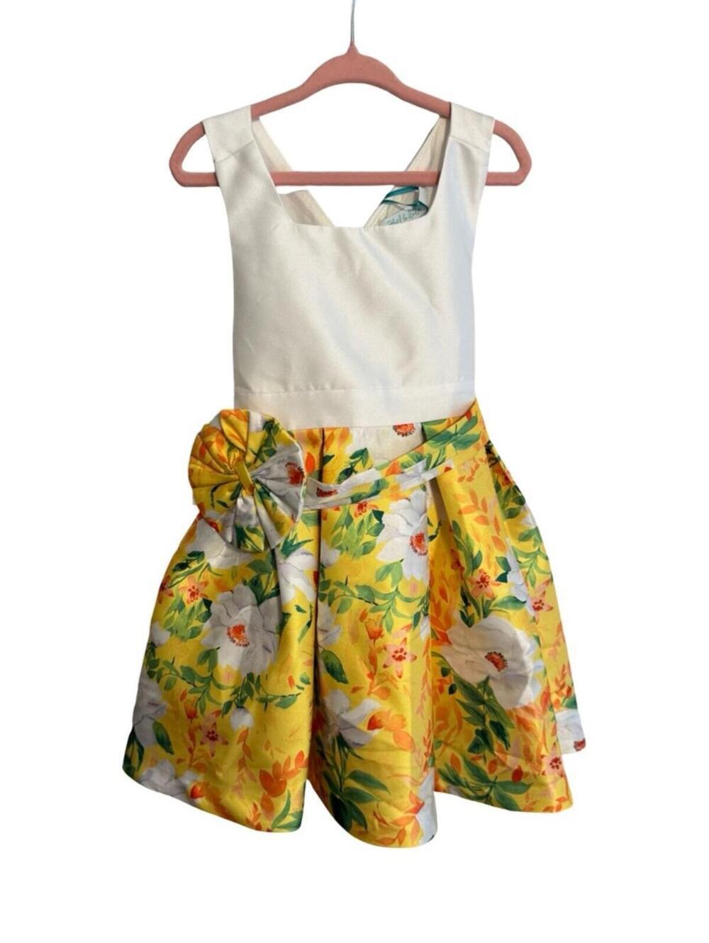 Abel & Lula Formal Yellow Floral Dress Size 4 Toddler with Flower Belt NWT
